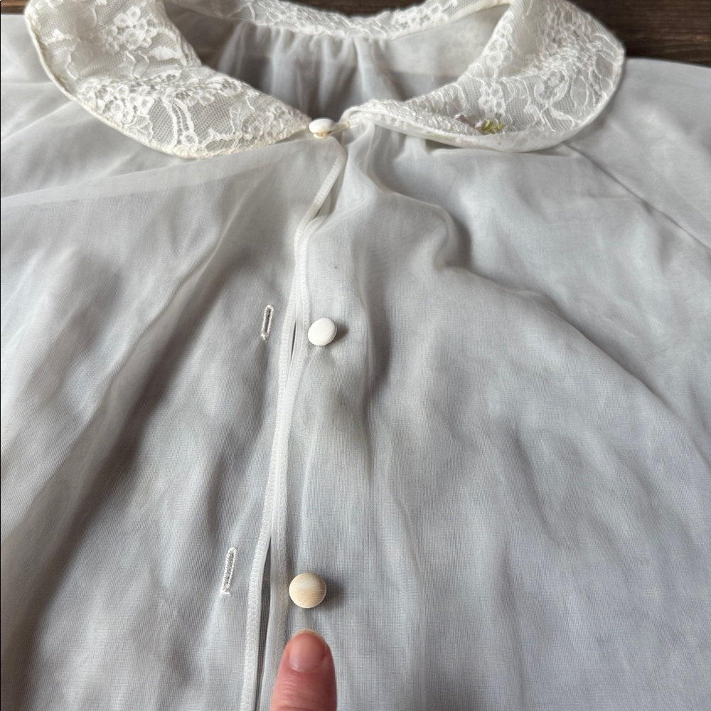 Vintage Vanity Fair peignoir robe & nightgown set Ivory/white floral EVC size L - Picture 10 of 11